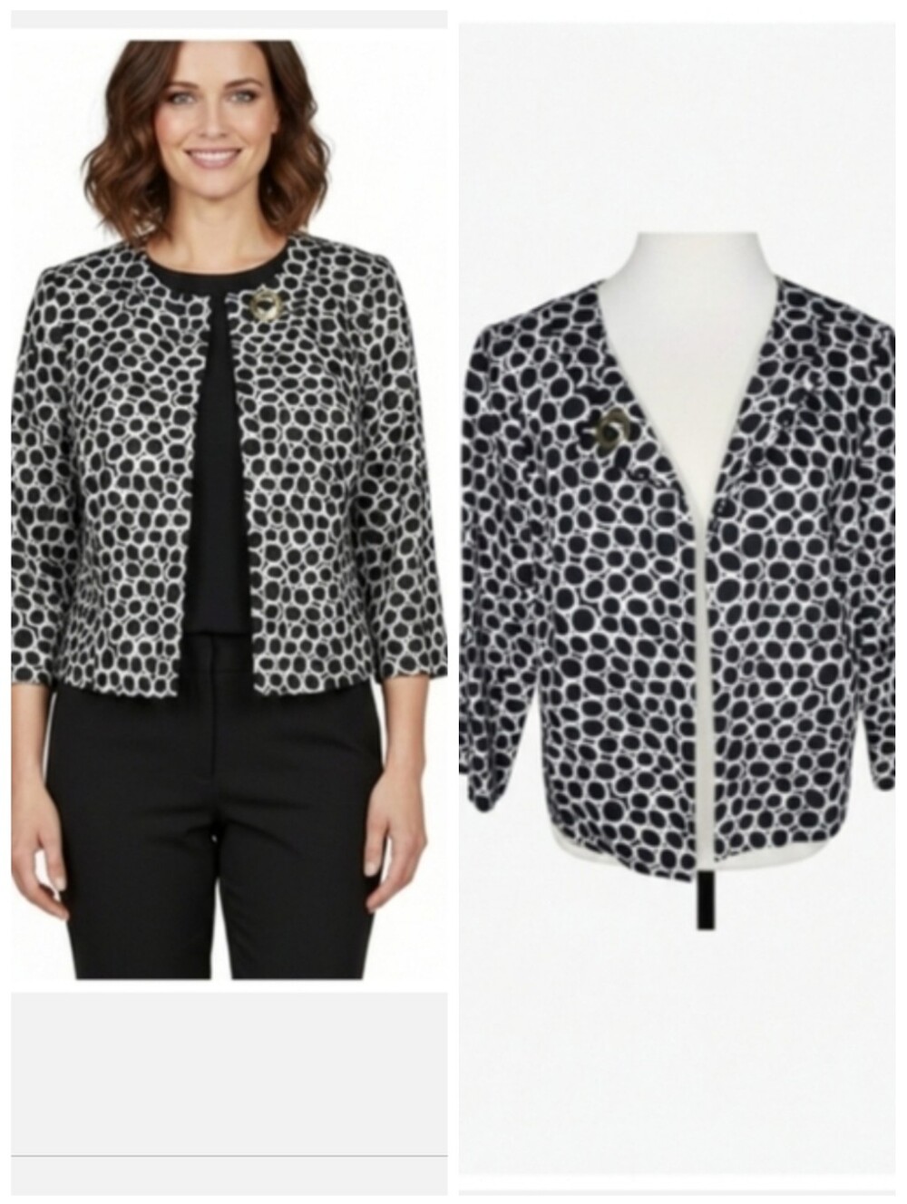 Charter Club black and white Cropped blazer jacket women's size medium
